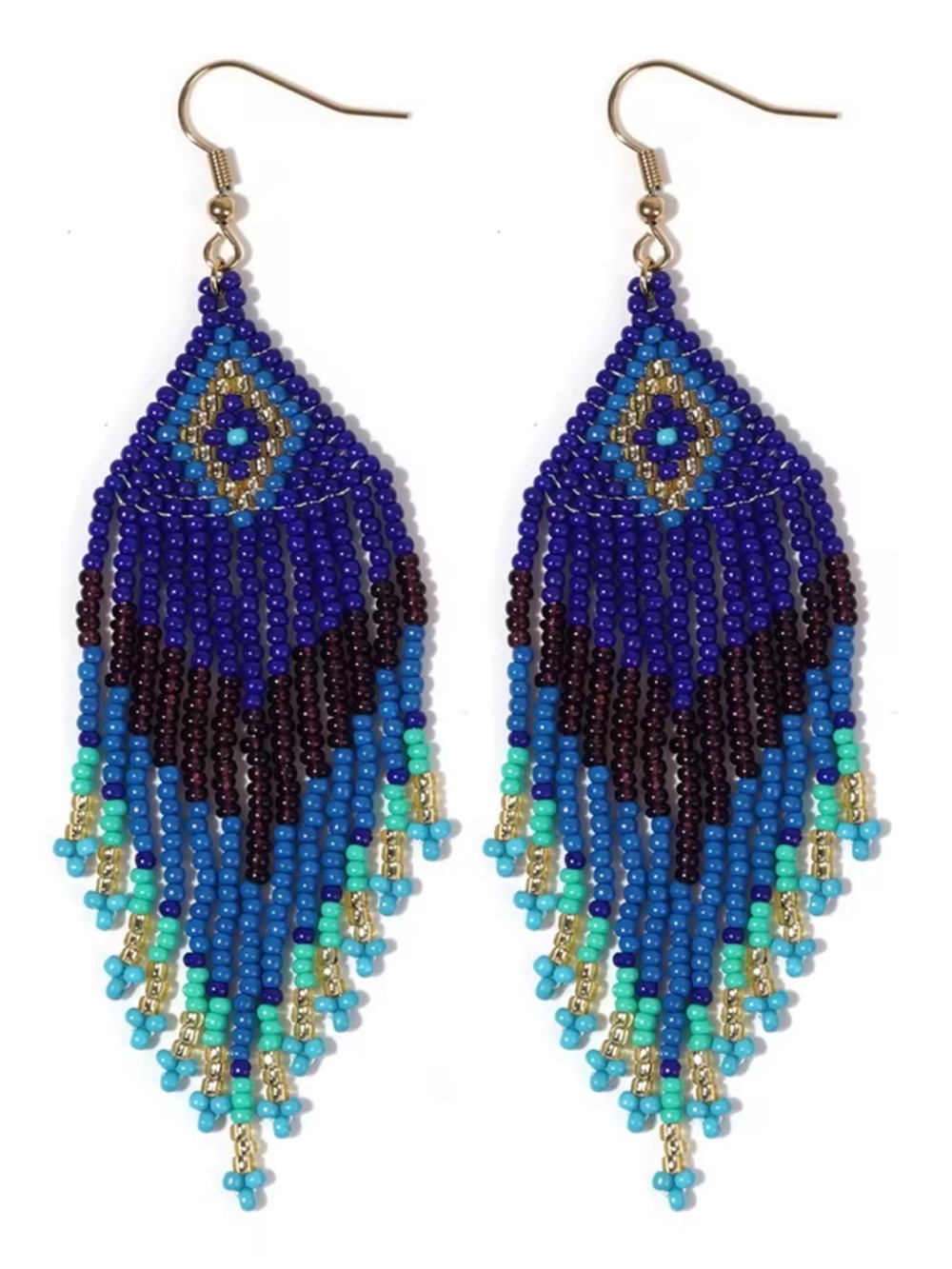 Handmade Blue Beaded Fringe Earrings - Brand